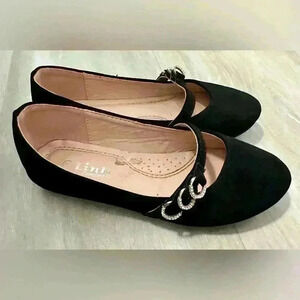 Linka Comfort Black Mary Jane Flats with Rhinestone Buckle Kids Size 1